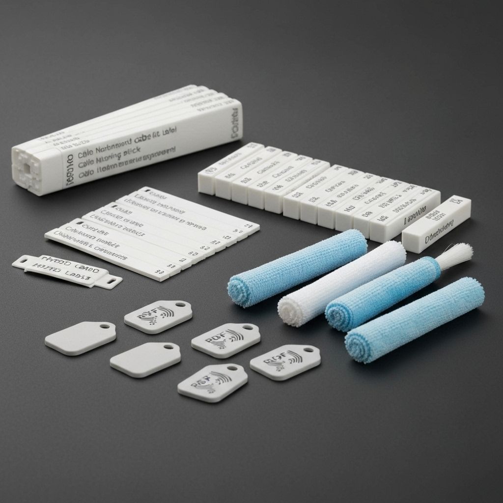 Cable labels, cleaning tools, and RFID tags